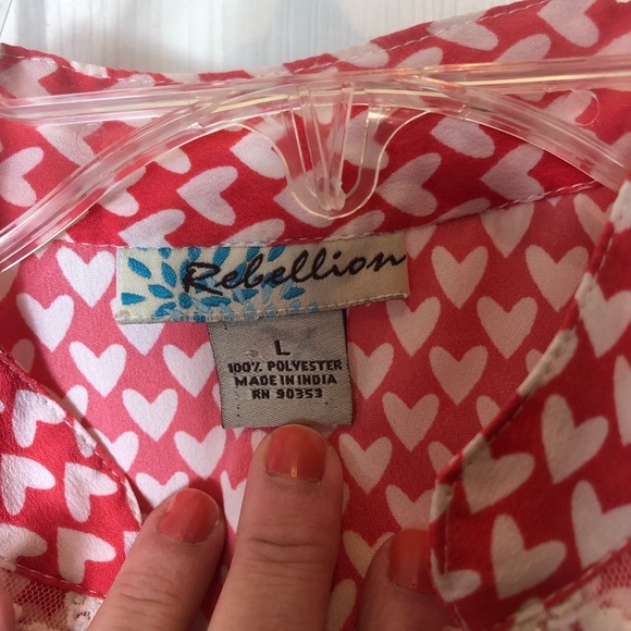 Rebellion V-Neck Red and White Heart blouse - Picture 2 of 7
